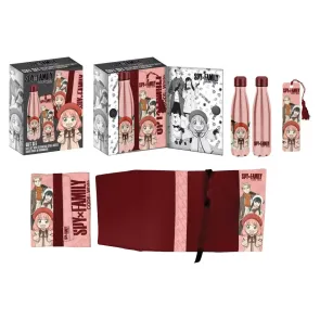Spy x Family Stahlflasche, Sticker, Buchumschlag Geschenkset Rosa/Rot