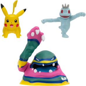 Pokémon Battle Figure Set Figuren 3er-Pack Machollo, Pikachu #1, Alolan Sleimok 5 cm