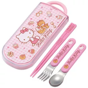 Hello Kitty Essstäbchen & Löffel & Gabel Set Sweety pink