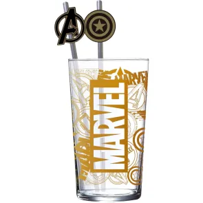 Marvel Glas Tumbler mit Trinkhalmen Logo & Avengers 485 ml