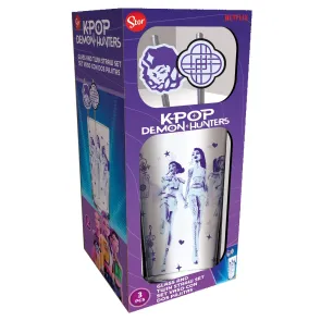 KPop Demon Hunters Glas Tumbler mit Trinkhalmen 485 ml