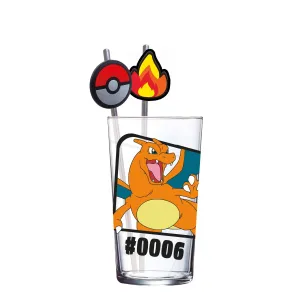 Pokémon Glas Tumbler mit Trinkhalmen Glurak 480 ml   