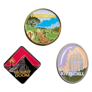 Herr der Ringe Trilogie Pin-Set Hobbiton, Rivendell & Mount Doom