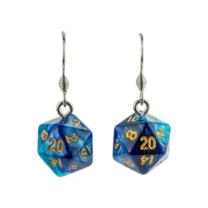 Lair Wear Würfel-Ohrringe D20 Blue & Light Blue mit Gold