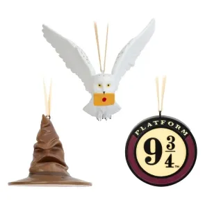 Harry Potter Set mit 3 Weihnachtsornamenten Sprechender Hut, Gleis 9 3/4 und Hedwig 7 cm