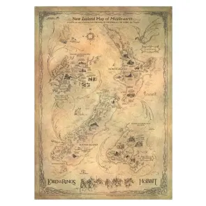 Der Hobbit Kunstdruck New Zealand Map of Middle Earth 50 x 70 cm